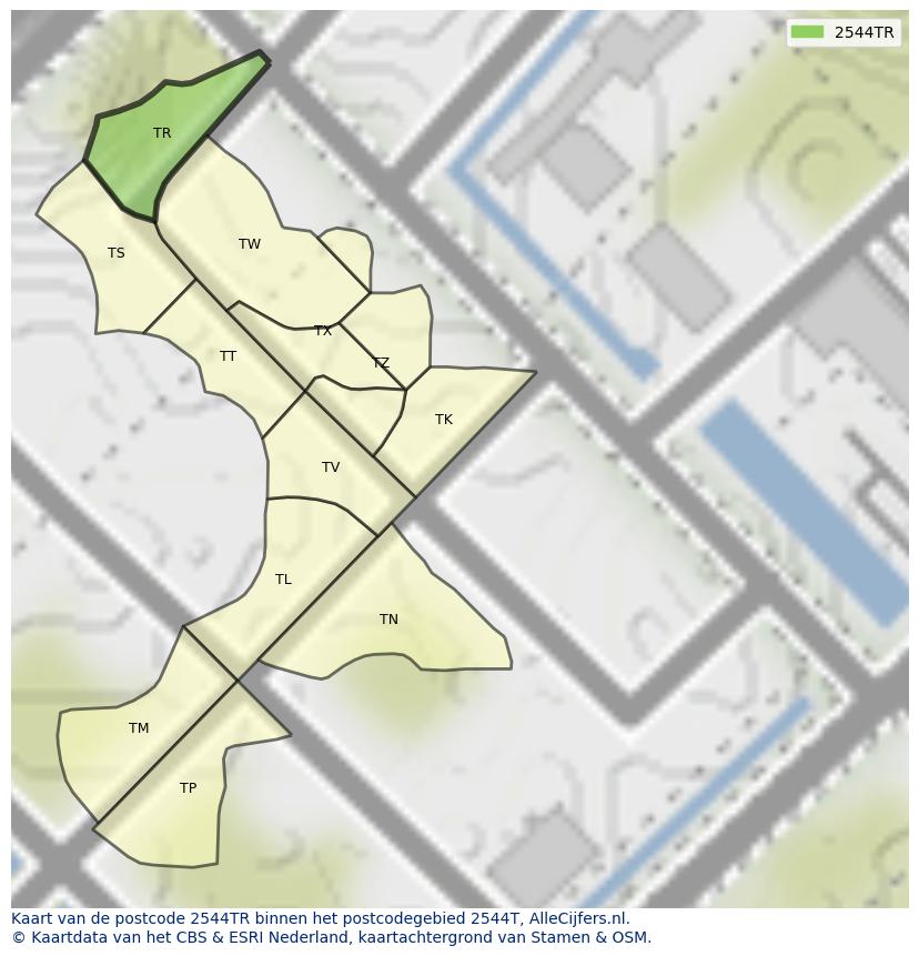 Afbeelding van het postcodegebied 2544 TR op de kaart.