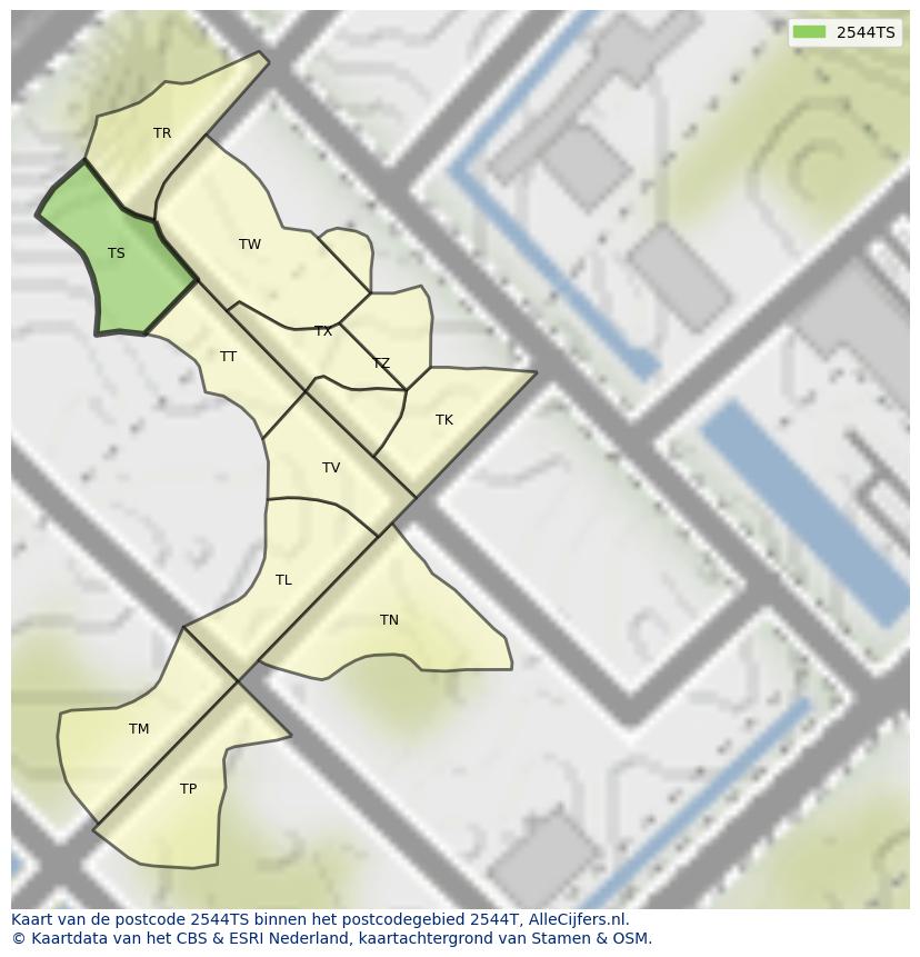 Afbeelding van het postcodegebied 2544 TS op de kaart.
