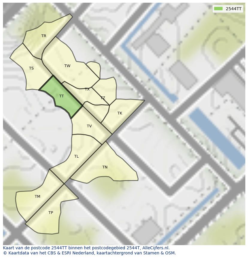 Afbeelding van het postcodegebied 2544 TT op de kaart.