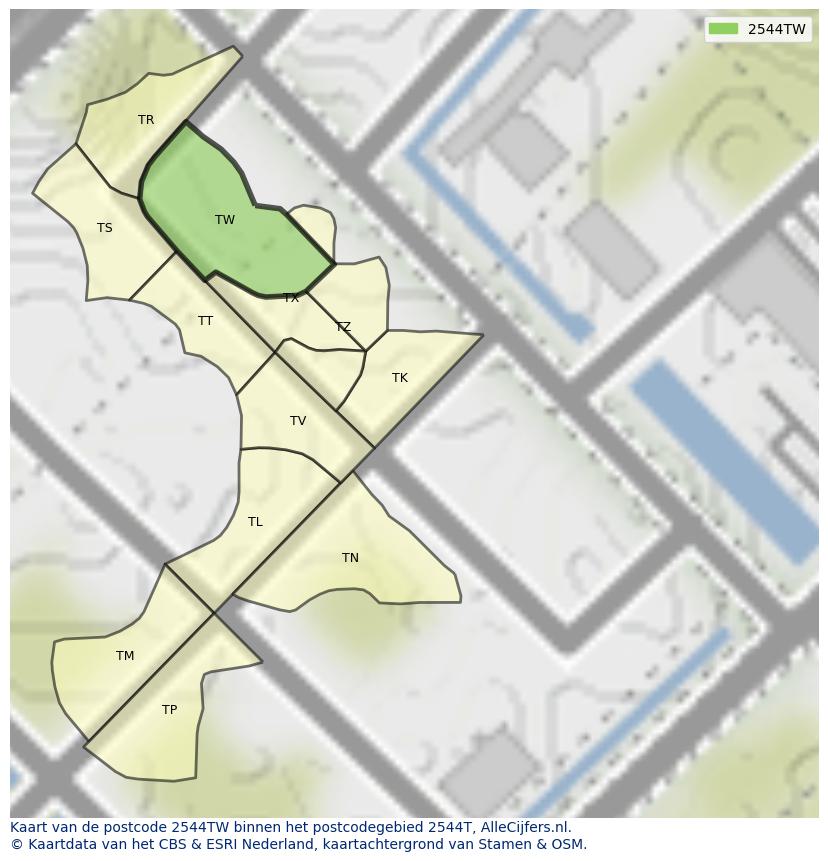 Afbeelding van het postcodegebied 2544 TW op de kaart.