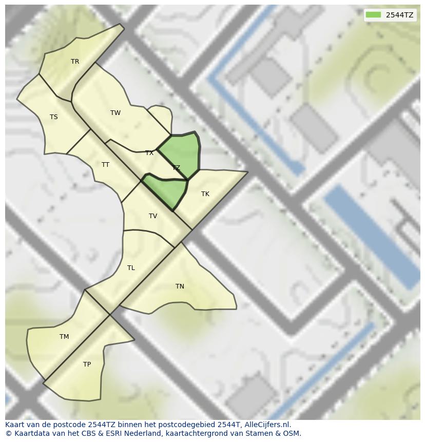 Afbeelding van het postcodegebied 2544 TZ op de kaart.