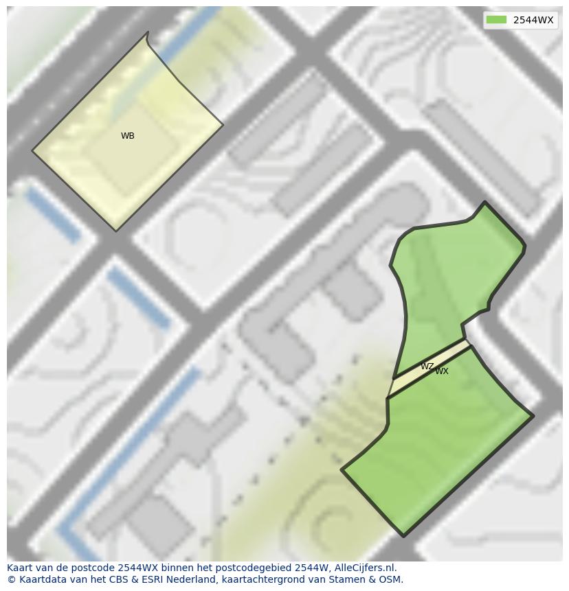 Afbeelding van het postcodegebied 2544 WX op de kaart.