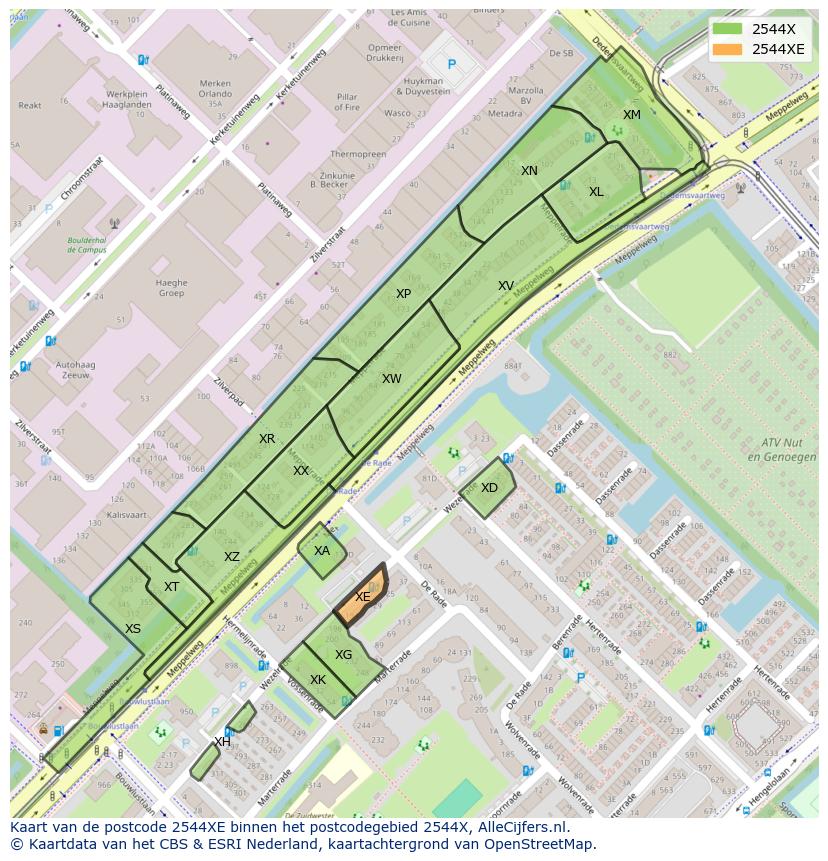 Afbeelding van het postcodegebied 2544 XE op de kaart.