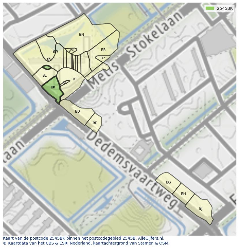 Afbeelding van het postcodegebied 2545 BK op de kaart.