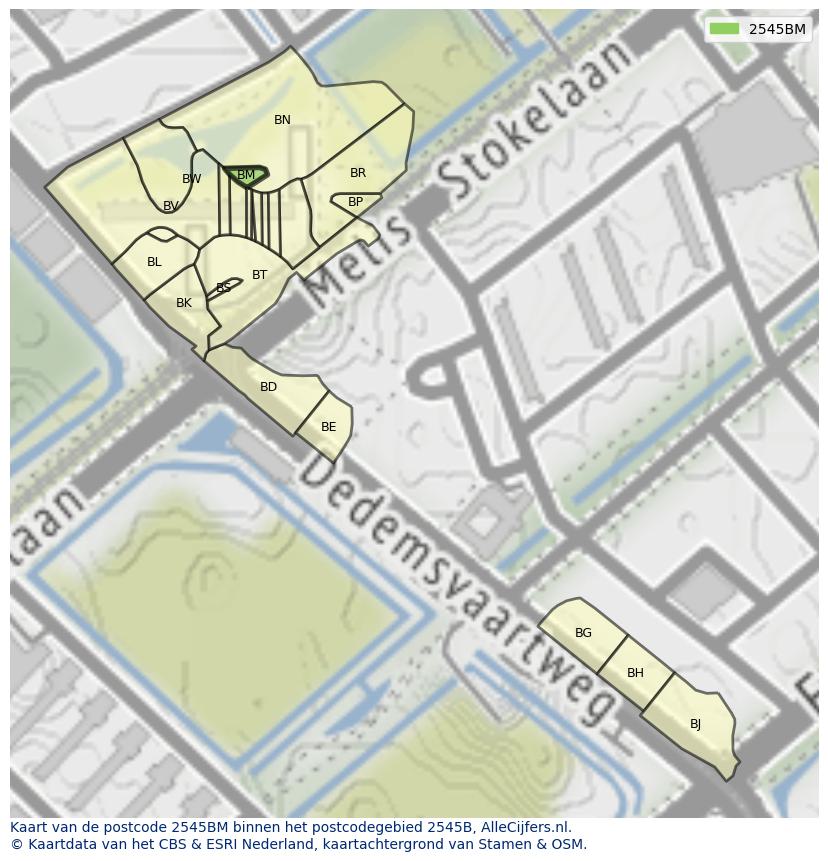 Afbeelding van het postcodegebied 2545 BM op de kaart.