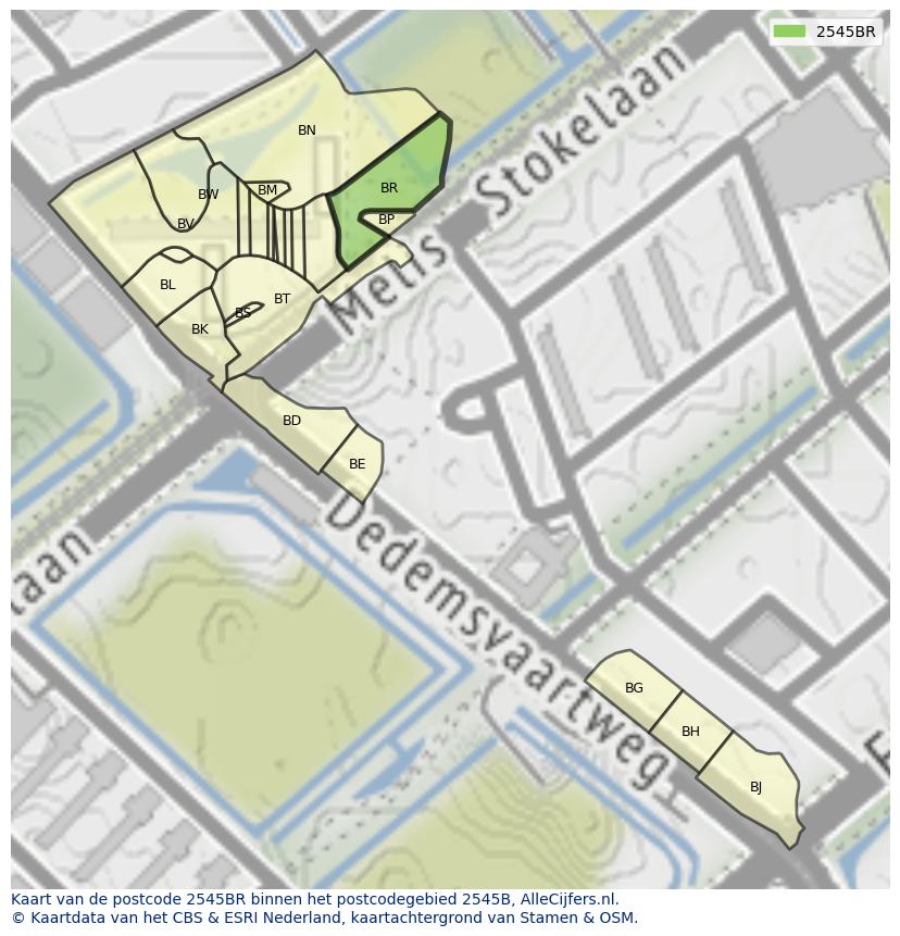 Afbeelding van het postcodegebied 2545 BR op de kaart.