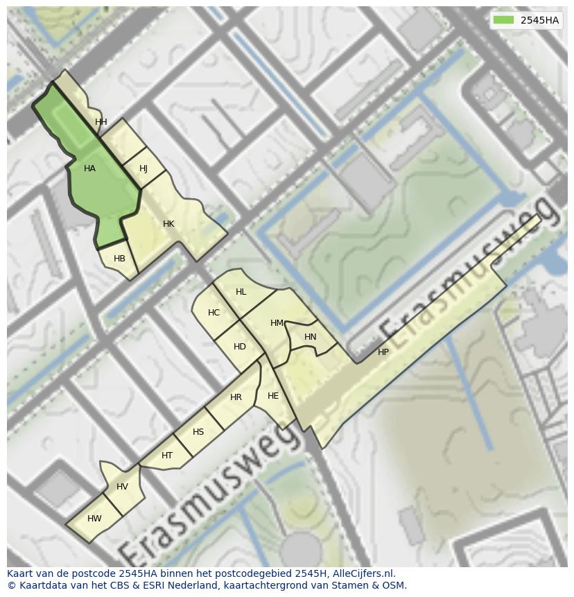 Afbeelding van het postcodegebied 2545 HA op de kaart.
