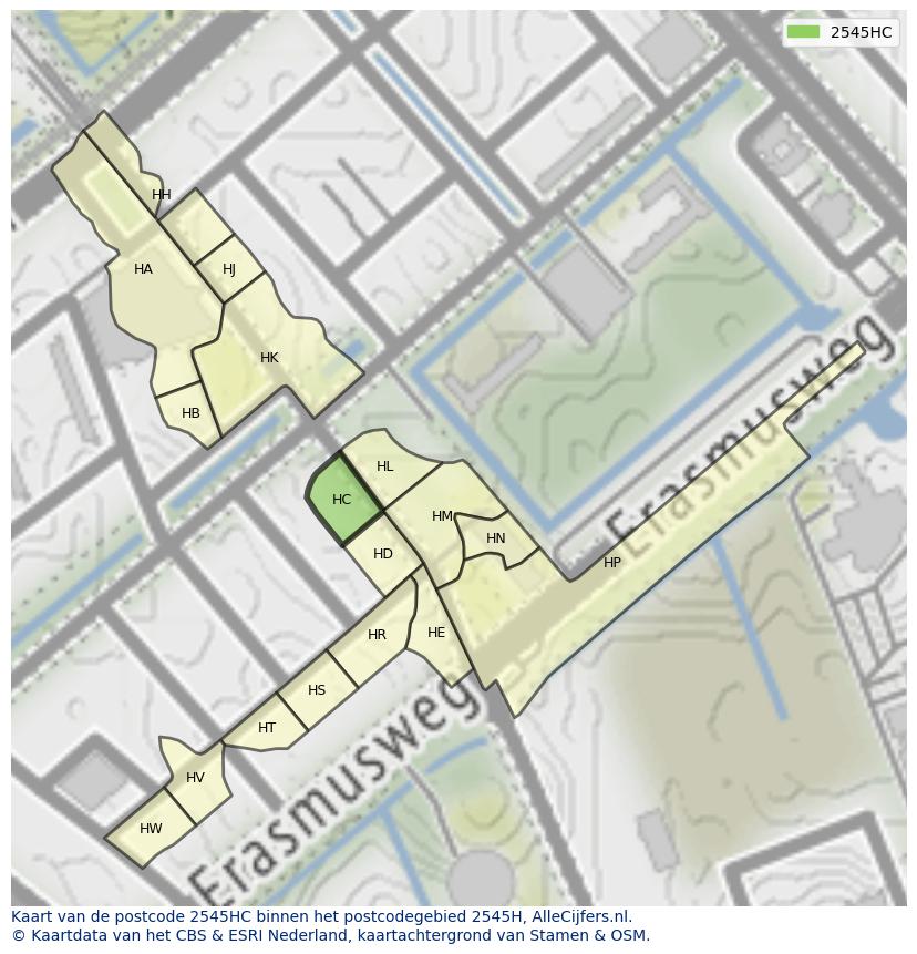 Afbeelding van het postcodegebied 2545 HC op de kaart.