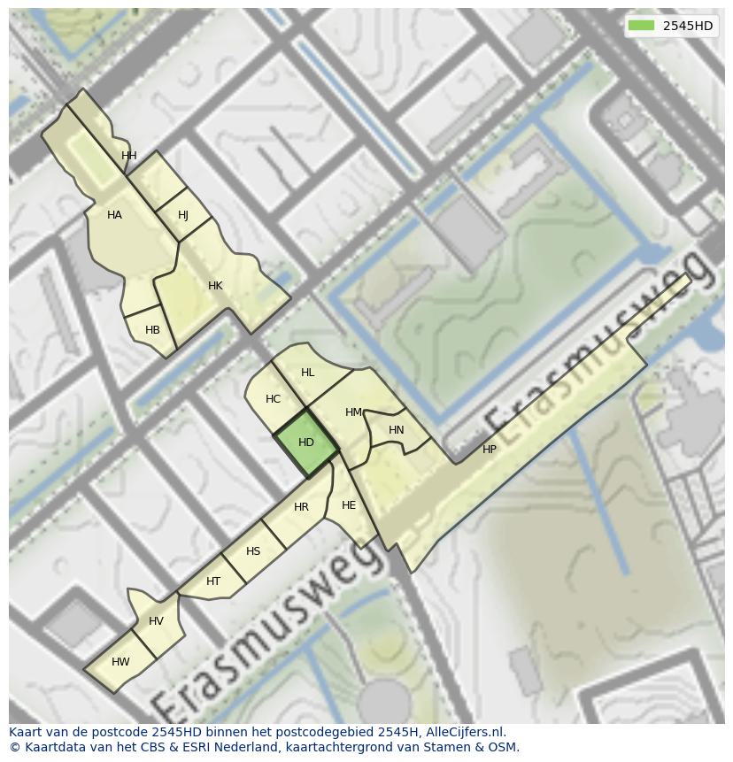 Afbeelding van het postcodegebied 2545 HD op de kaart.