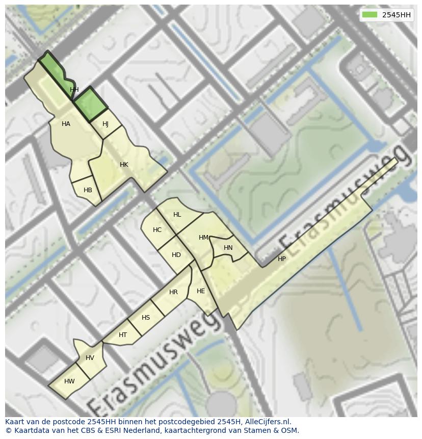 Afbeelding van het postcodegebied 2545 HH op de kaart.