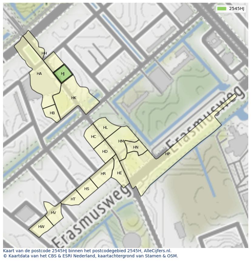 Afbeelding van het postcodegebied 2545 HJ op de kaart.