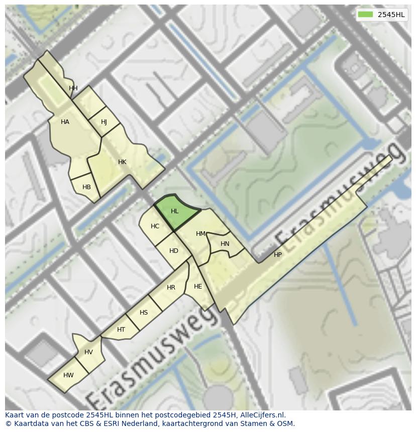 Afbeelding van het postcodegebied 2545 HL op de kaart.