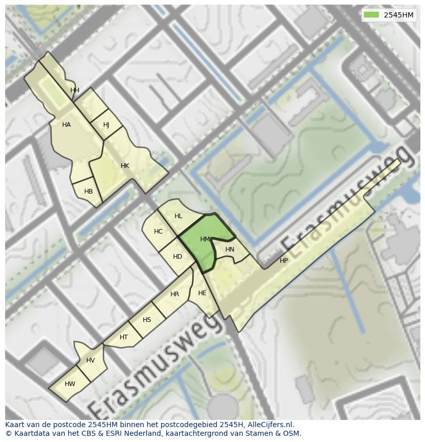 Afbeelding van het postcodegebied 2545 HM op de kaart.