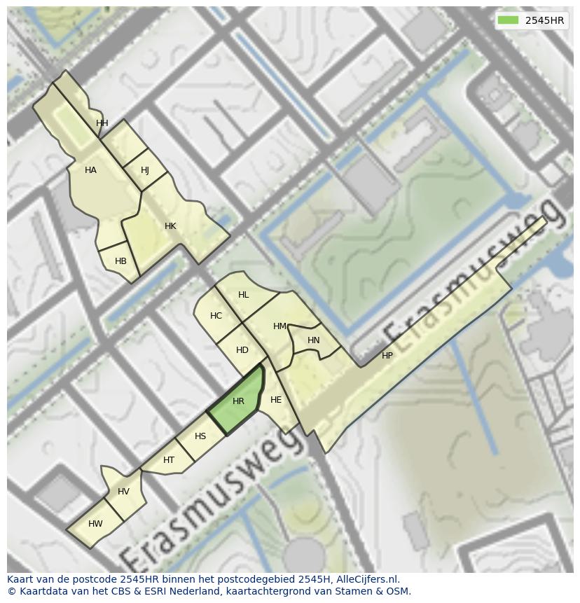 Afbeelding van het postcodegebied 2545 HR op de kaart.