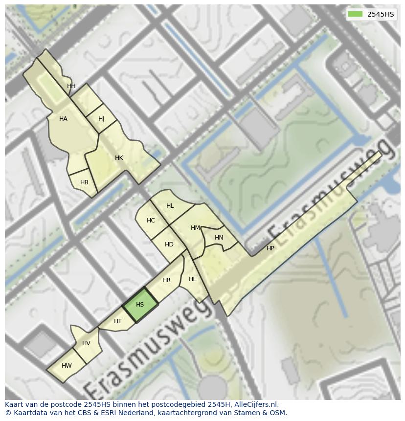 Afbeelding van het postcodegebied 2545 HS op de kaart.