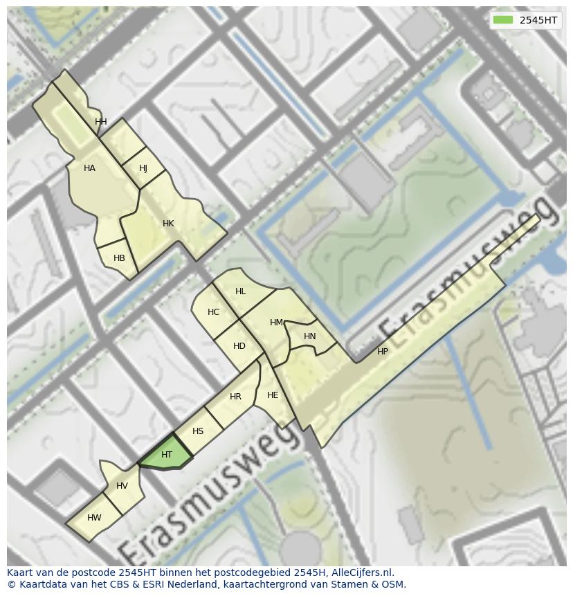 Afbeelding van het postcodegebied 2545 HT op de kaart.