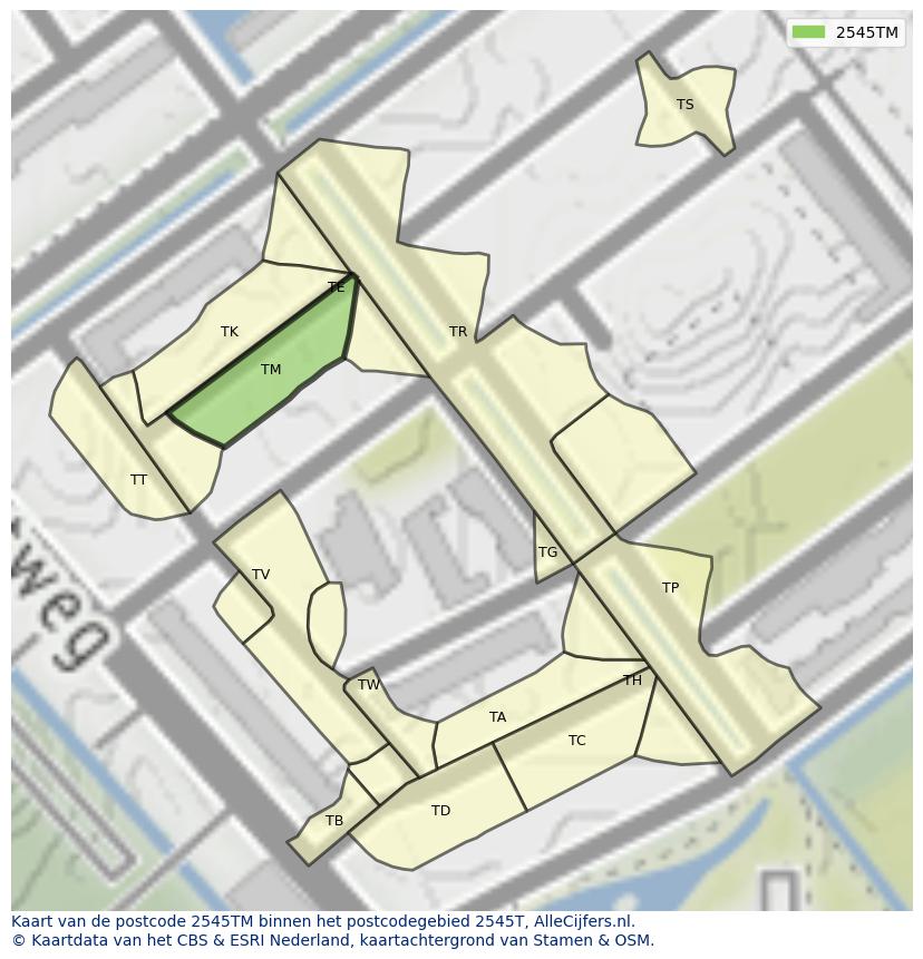 Afbeelding van het postcodegebied 2545 TM op de kaart.