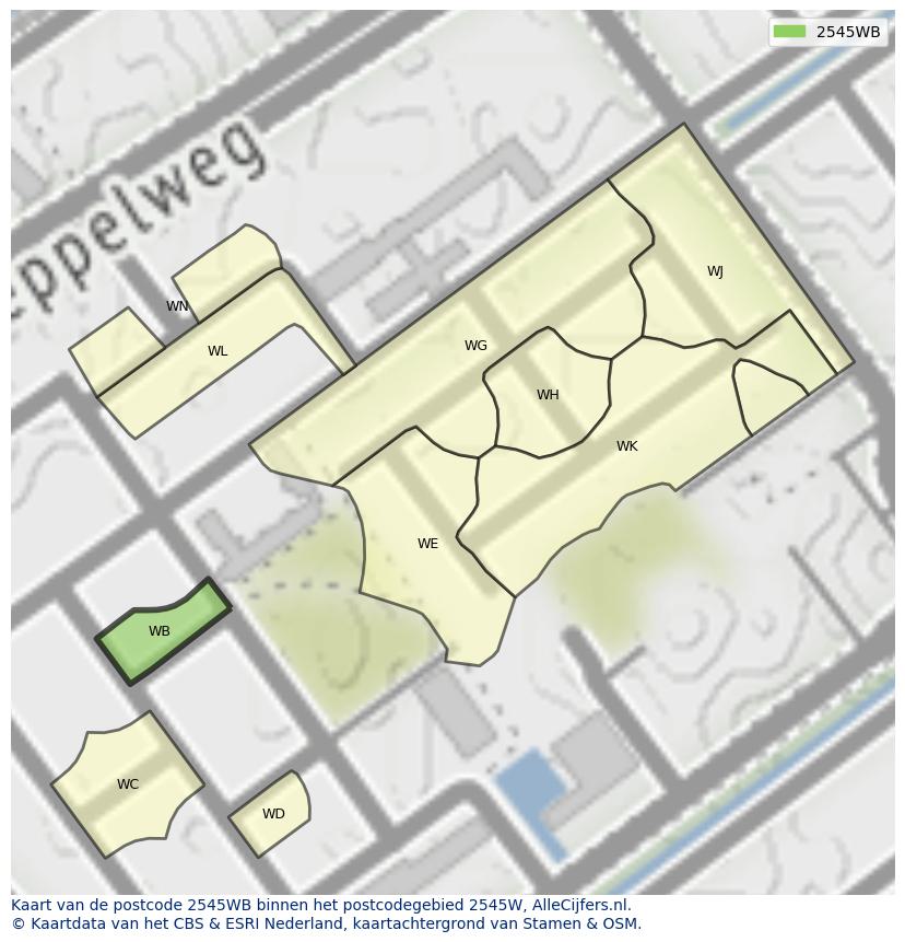 Afbeelding van het postcodegebied 2545 WB op de kaart.