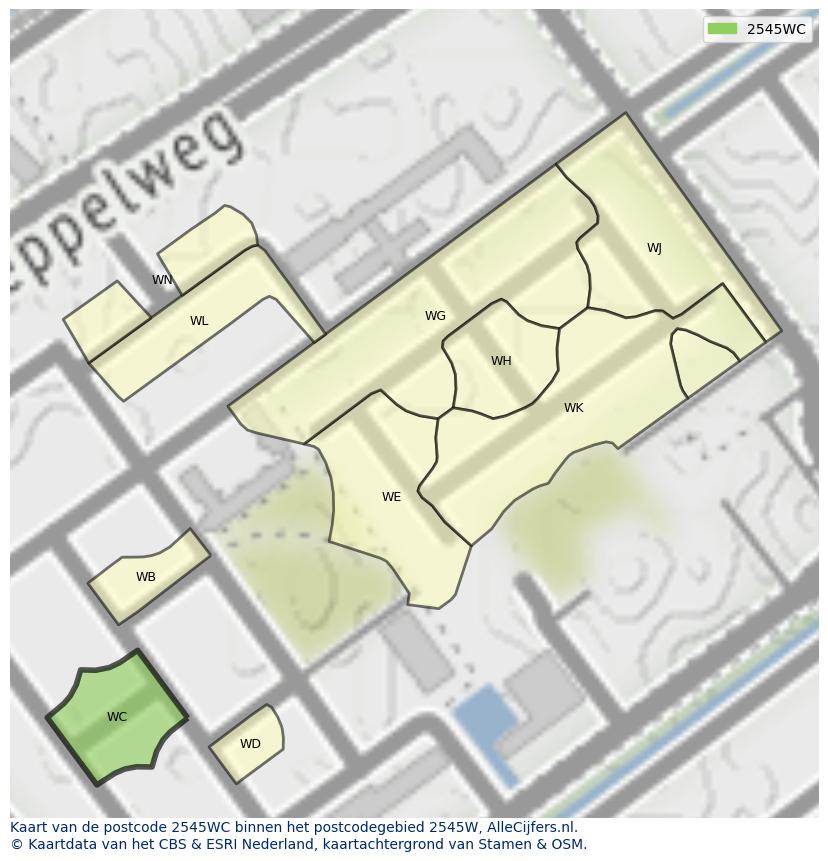 Afbeelding van het postcodegebied 2545 WC op de kaart.