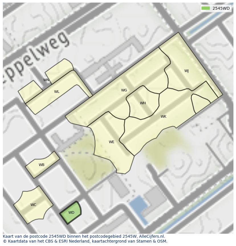 Afbeelding van het postcodegebied 2545 WD op de kaart.