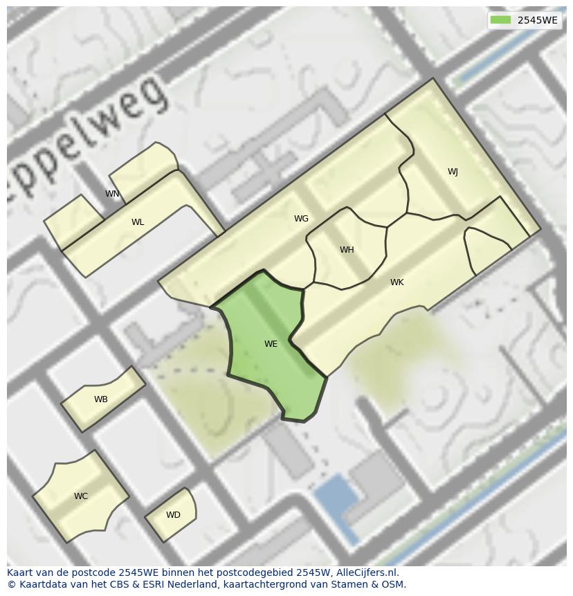 Afbeelding van het postcodegebied 2545 WE op de kaart.