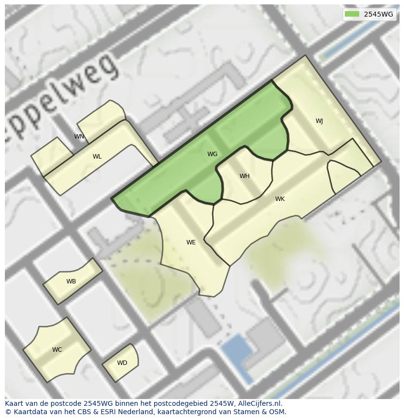 Afbeelding van het postcodegebied 2545 WG op de kaart.