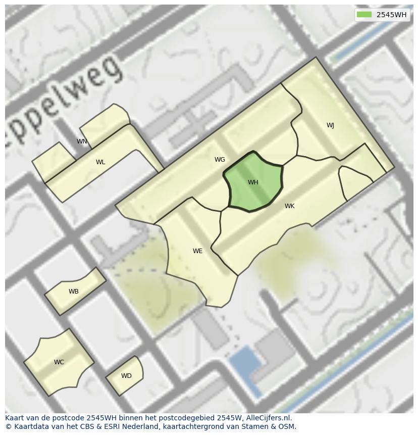 Afbeelding van het postcodegebied 2545 WH op de kaart.