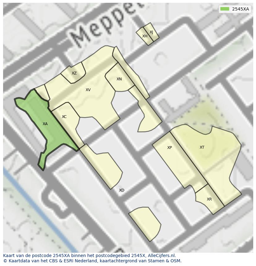 Afbeelding van het postcodegebied 2545 XA op de kaart.