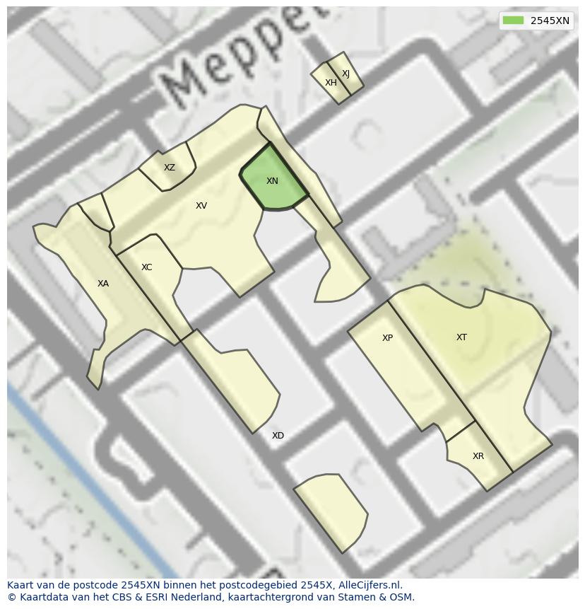Afbeelding van het postcodegebied 2545 XN op de kaart.