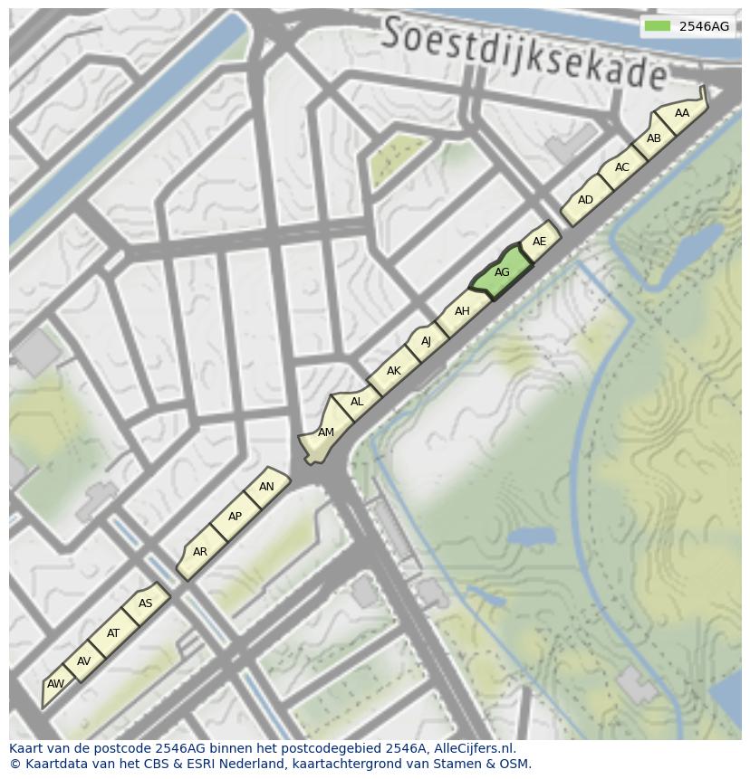 Afbeelding van het postcodegebied 2546 AG op de kaart.