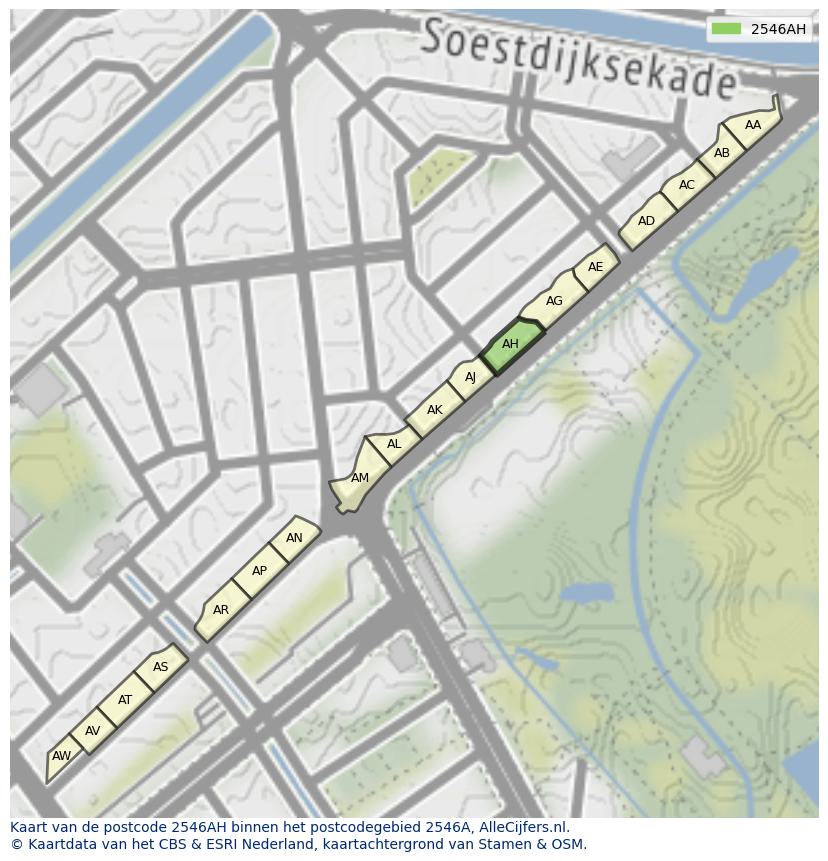 Afbeelding van het postcodegebied 2546 AH op de kaart.