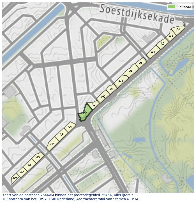 Afbeelding van het postcodegebied 2546 AM op de kaart.