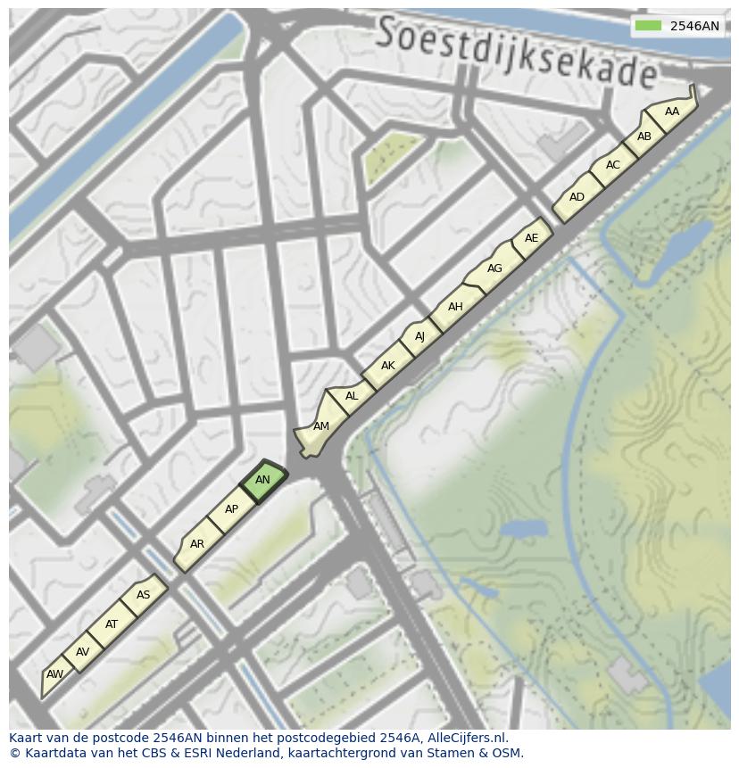 Afbeelding van het postcodegebied 2546 AN op de kaart.