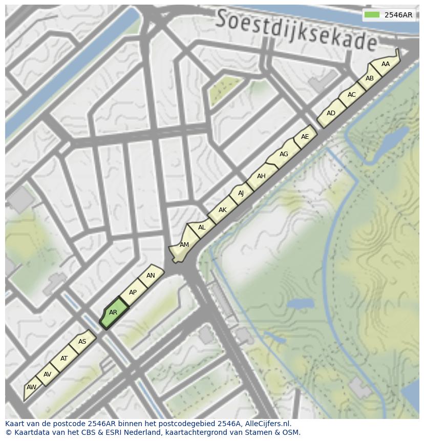 Afbeelding van het postcodegebied 2546 AR op de kaart.