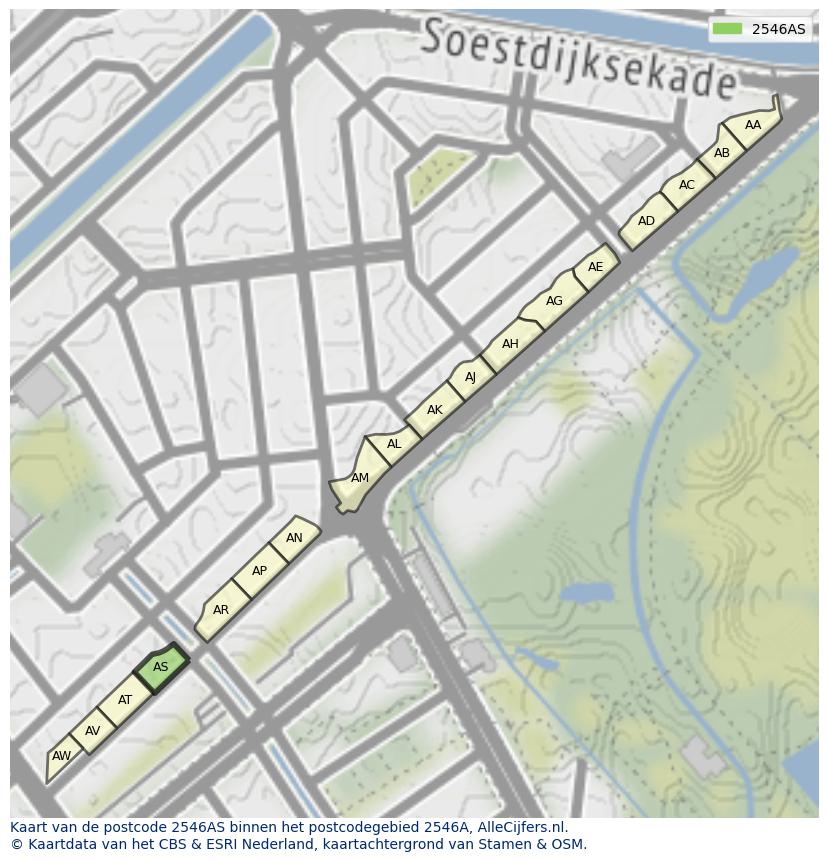 Afbeelding van het postcodegebied 2546 AS op de kaart.