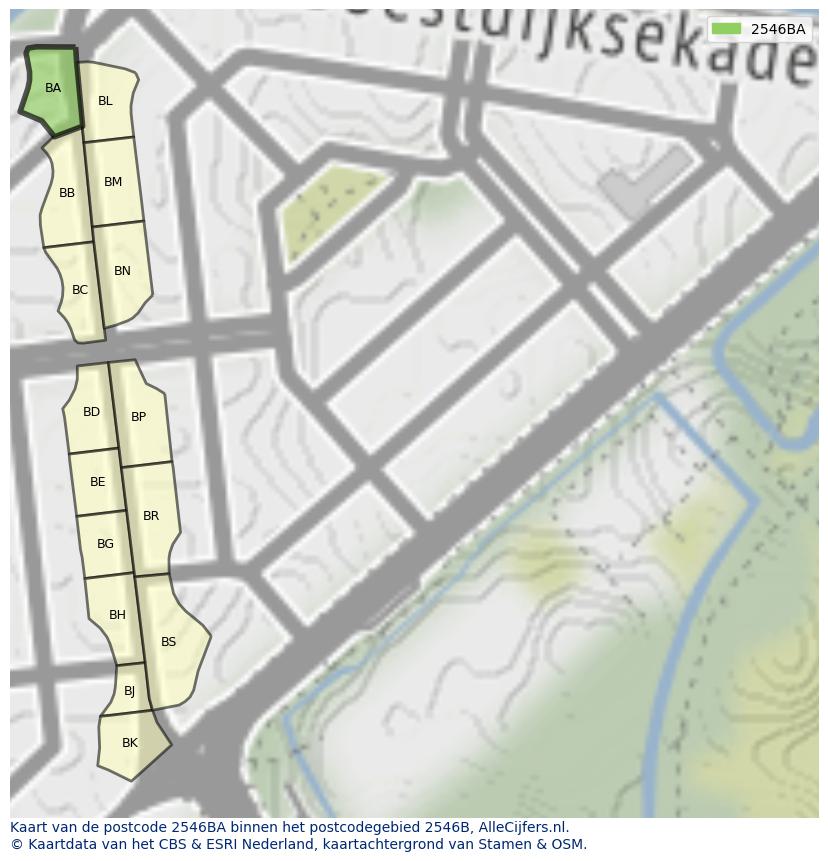 Afbeelding van het postcodegebied 2546 BA op de kaart.