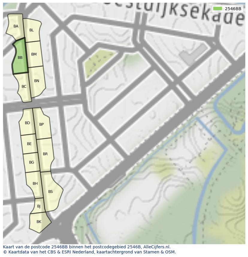 Afbeelding van het postcodegebied 2546 BB op de kaart.