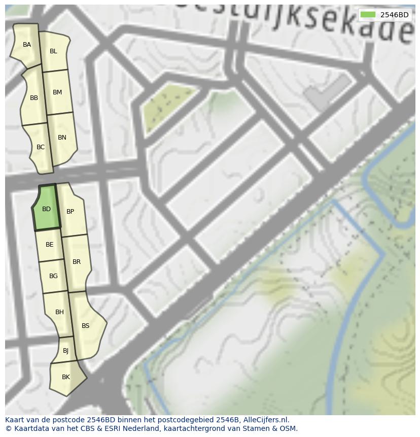 Afbeelding van het postcodegebied 2546 BD op de kaart.