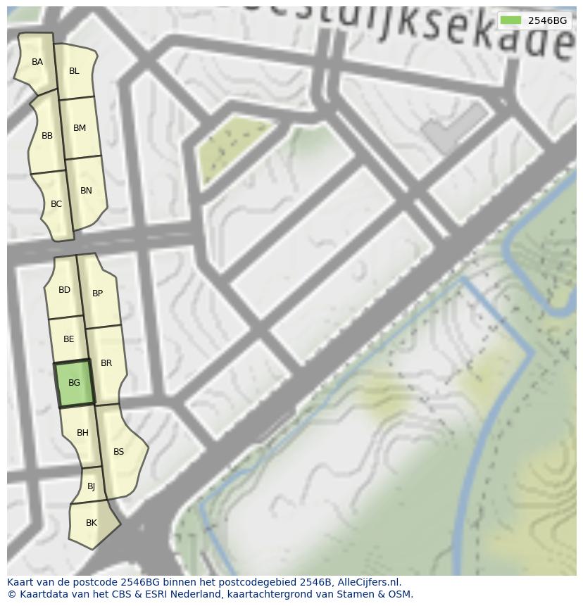 Afbeelding van het postcodegebied 2546 BG op de kaart.