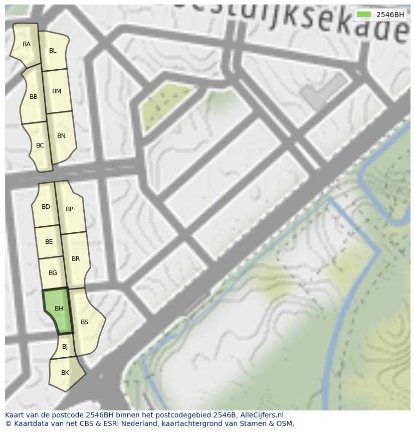 Afbeelding van het postcodegebied 2546 BH op de kaart.