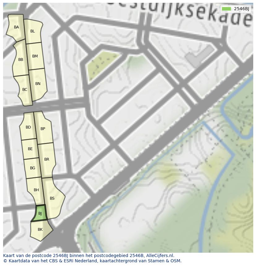 Afbeelding van het postcodegebied 2546 BJ op de kaart.