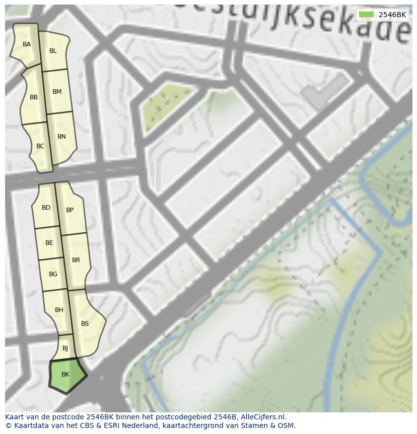 Afbeelding van het postcodegebied 2546 BK op de kaart.