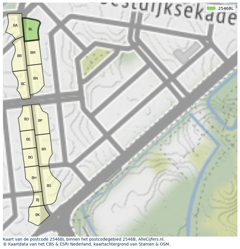Afbeelding van het postcodegebied 2546 BL op de kaart.