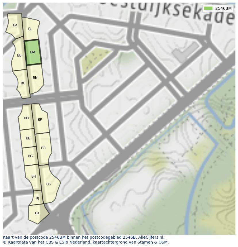 Afbeelding van het postcodegebied 2546 BM op de kaart.