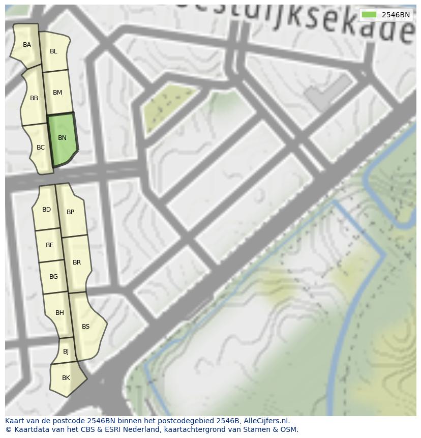 Afbeelding van het postcodegebied 2546 BN op de kaart.