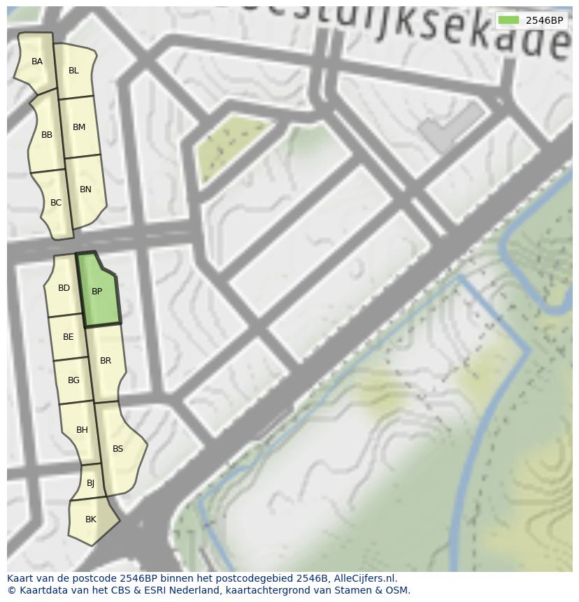 Afbeelding van het postcodegebied 2546 BP op de kaart.