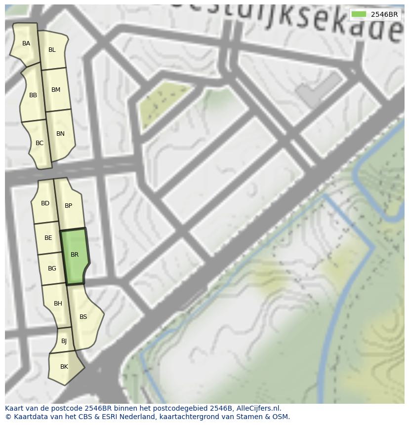 Afbeelding van het postcodegebied 2546 BR op de kaart.