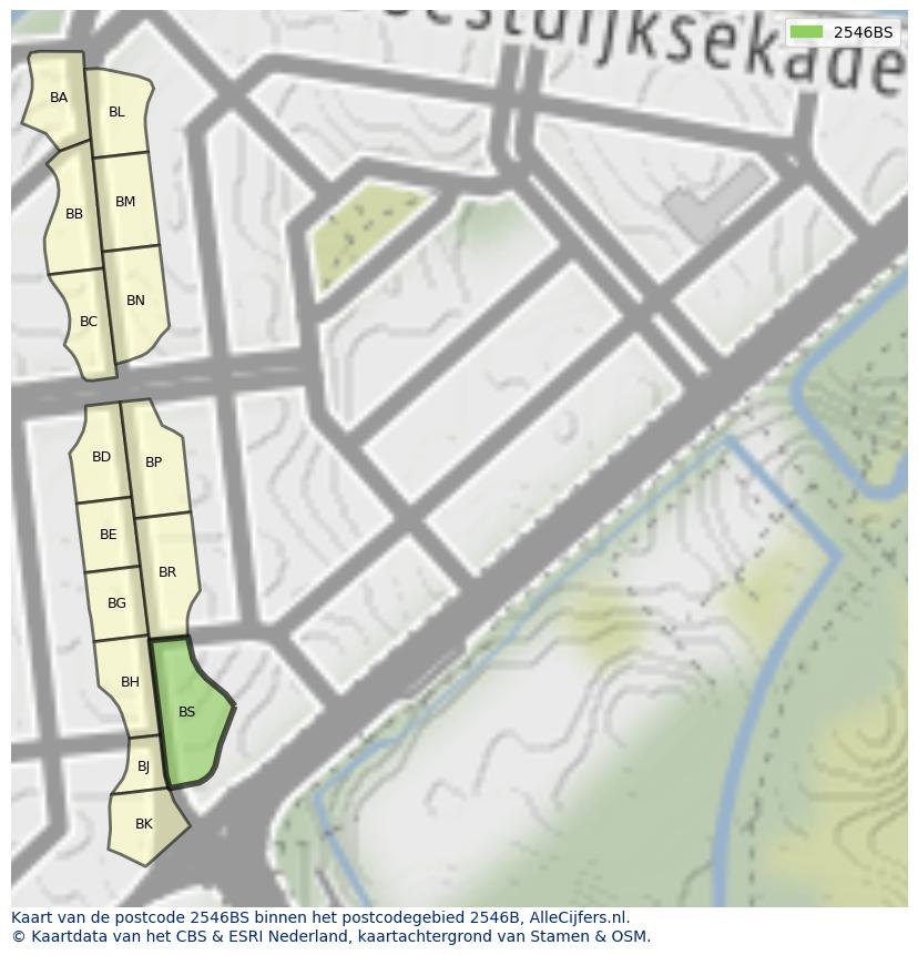 Afbeelding van het postcodegebied 2546 BS op de kaart.