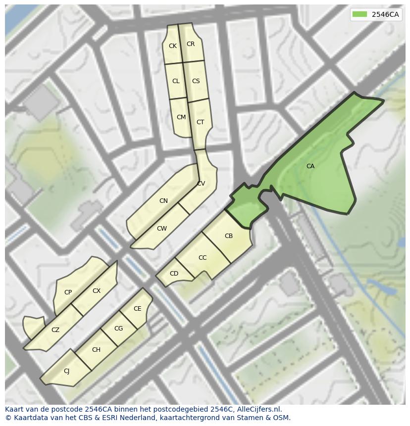 Afbeelding van het postcodegebied 2546 CA op de kaart.