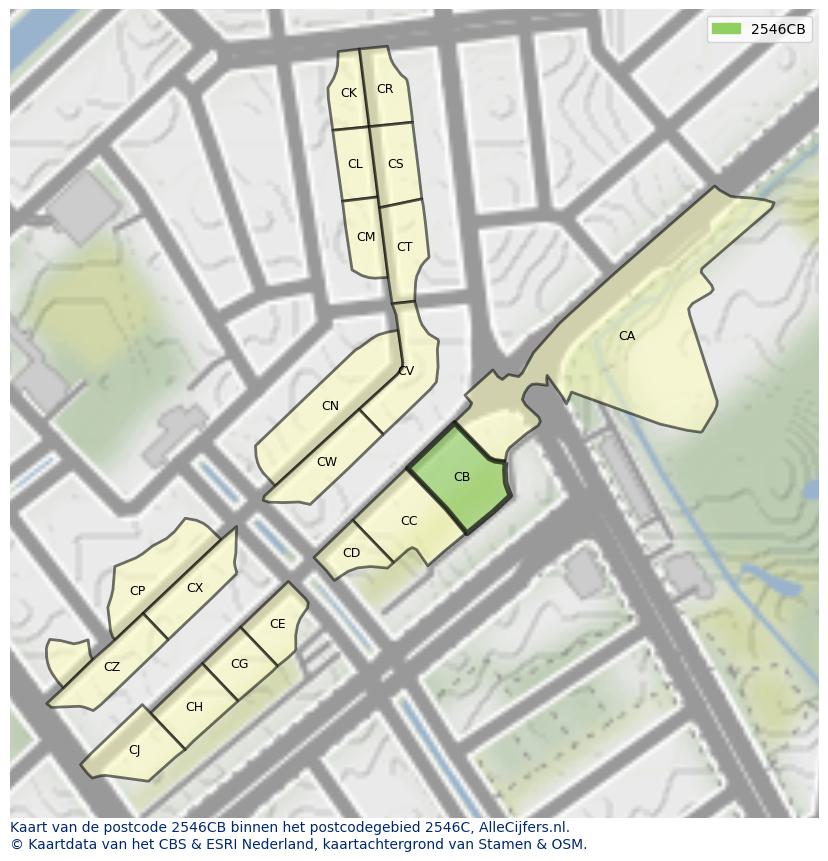 Afbeelding van het postcodegebied 2546 CB op de kaart.